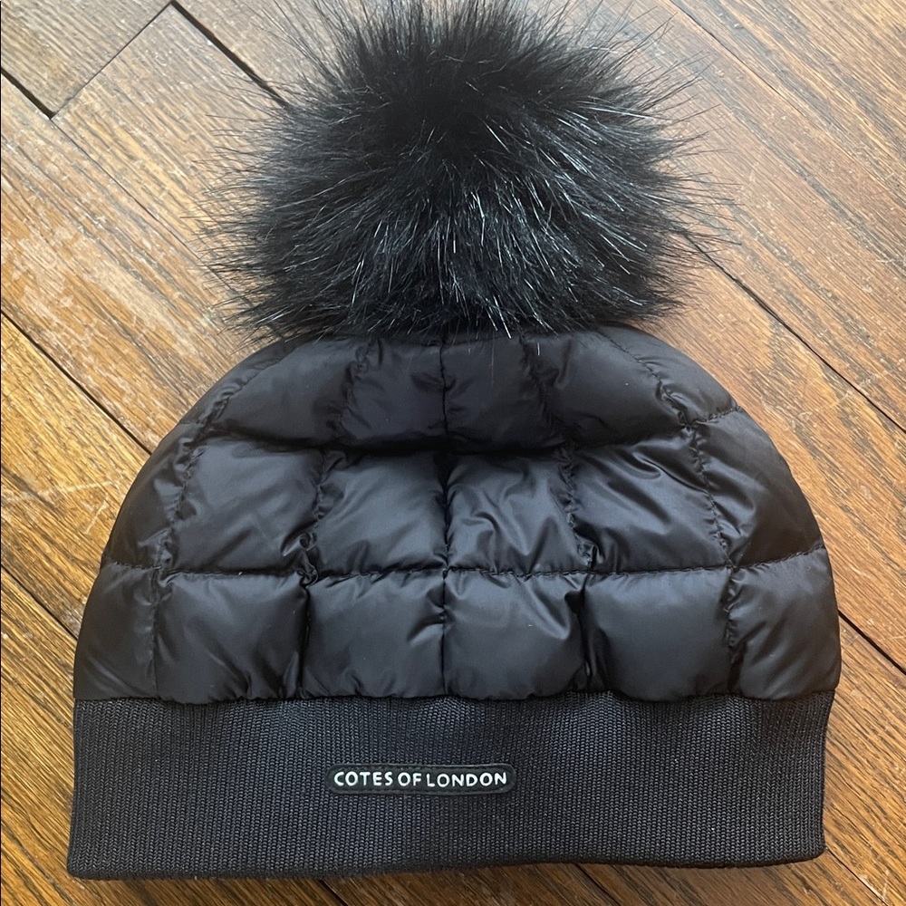 Cotes of London Black Quilted Pom Pom Beanie